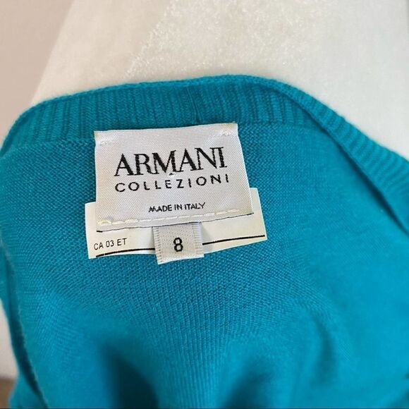 ARMANI Collezioni Teal Open Front Short Sleeve Relaxed Shrug Sweater 8 Soft - Picture 6 of 7